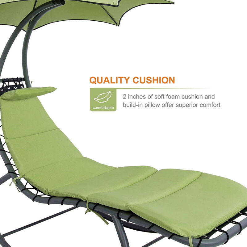 Balancelle courbée en acier courbé avec coussin intégré et auvent amovible, Vert