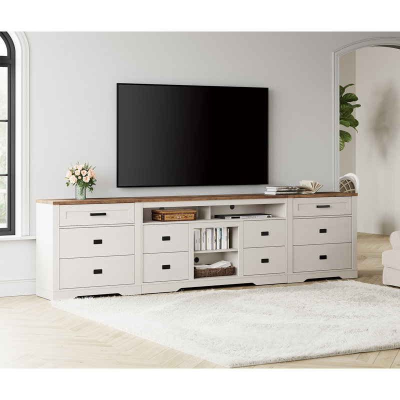 Laziza 3-In-1 Large Farmhouse Wood Entertainment Center With Open Storage