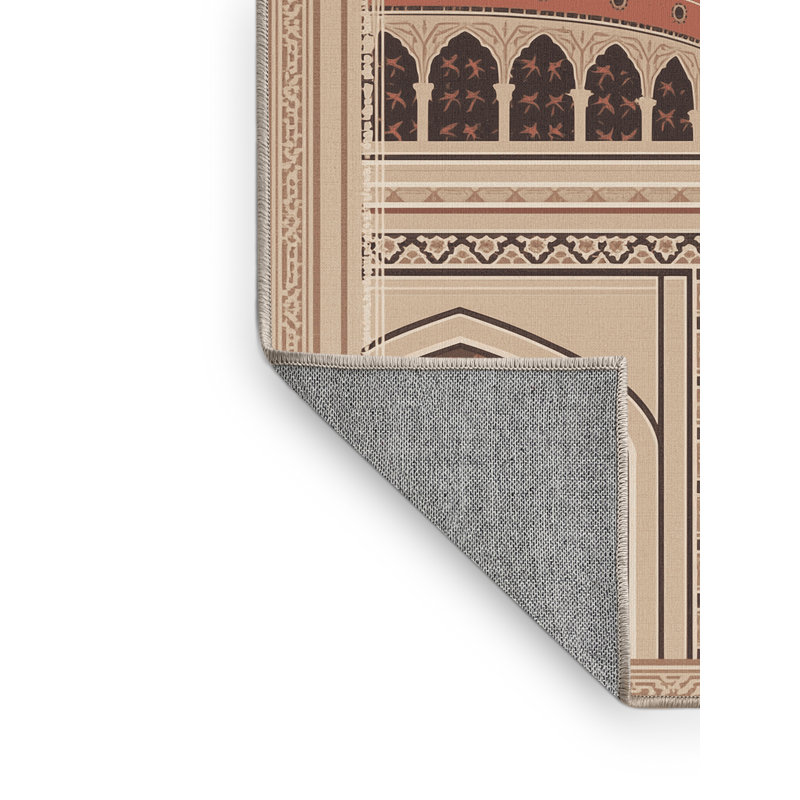Machine Washable Parez Shiraz Nasir Mosque Global Inspired Oriental Rug in Brown – Beige Binding, 7x10