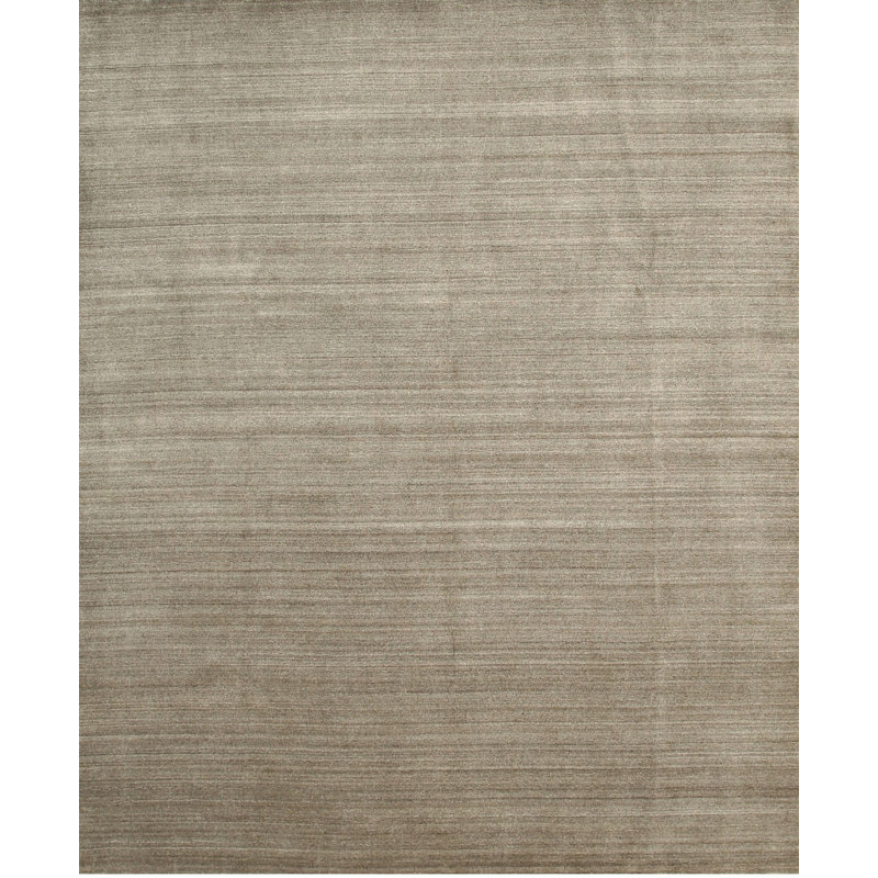 Tapis brun contemporain en laine noué à la main à motif géométrique strié, 9 pi x 12 pi