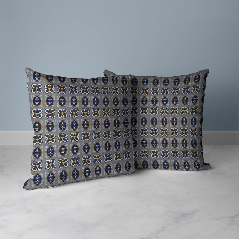 Darbari Dynasty Broadcloth Throw Pillow, 16"H x 16"W, Blue/Grey/Hazelnut