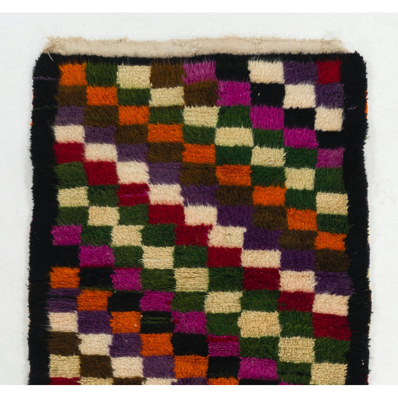 Tapis tulu coloré à carreaux rétro, velours en laine douce