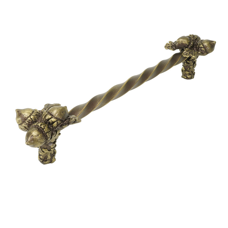 Lodge triple acorn & oak leaf 9 inch center to center long pull twist center in finish Antique Brass