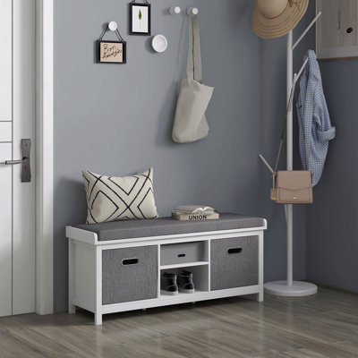 Shoe Storage Bench, With Cushion, Storage Bench For Entryway With Padded Seat, 2 Drawers And Adjustable Shelf