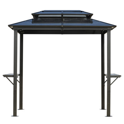 5ft X 8ft  Aluminum Bbq Grill Gazebo With Grey Hardtop Polycarbonate Double Roof  For Outdoor Cooking