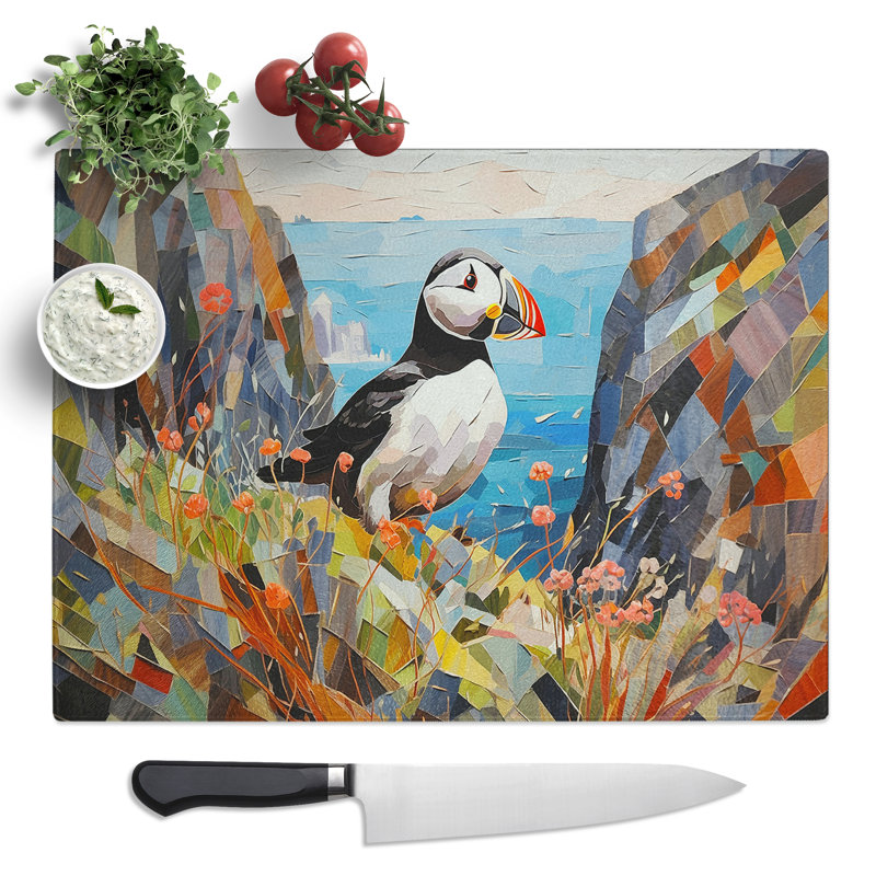 Puffin Hard Edge  Glass Chopping Board
