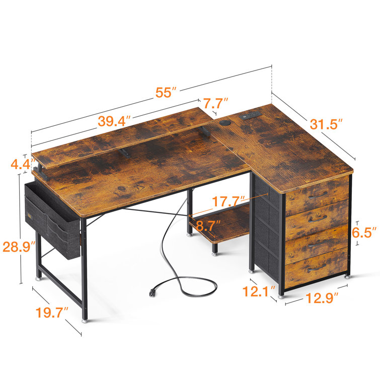 Eyerson L-Shape Gaming Desk with Built in Outlets 17 Stories Color (Top/Frame): Black, Size: 33.30 H x 63 W x 31.50 D