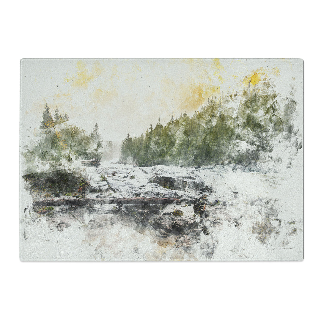 Tempered Glass Mountain Stream View Chopping Board