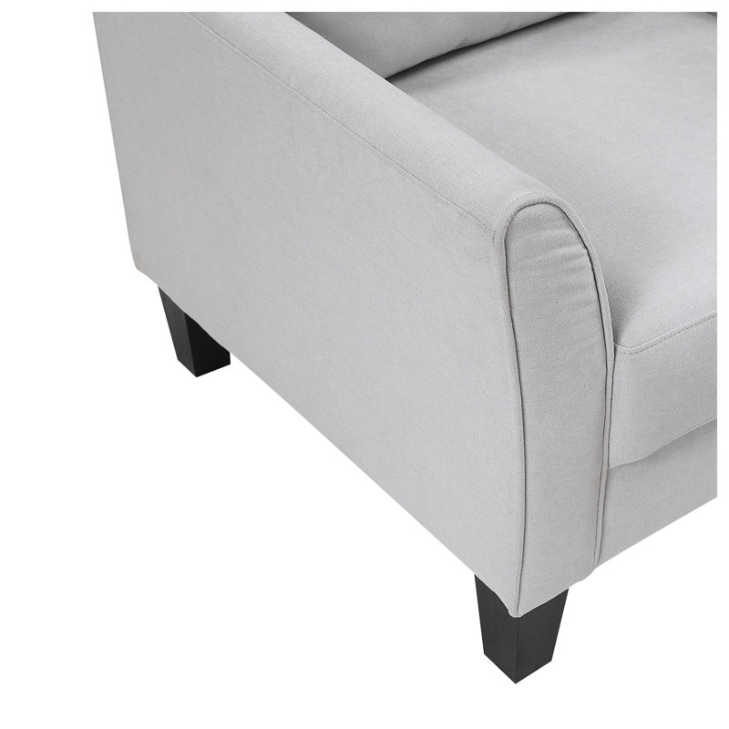 Canapé moderne à 3 places avec accoudoirs évasés, tissu en polyester gris et structure en bois massif pour le salon
