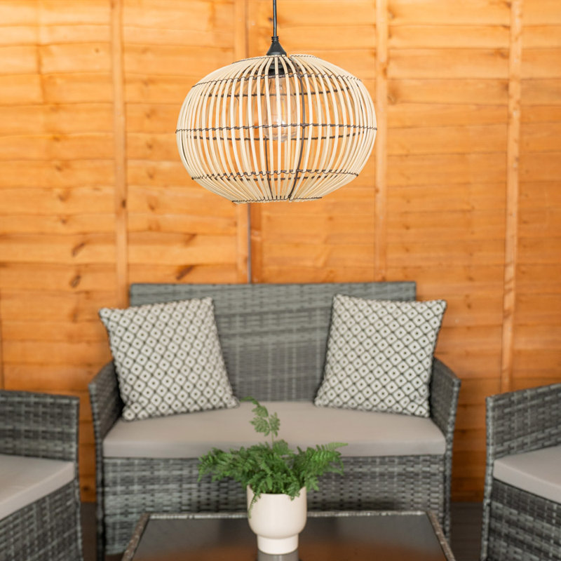 Natural Bamboo Solar Powered Outdoor Hanging Penda LED Outdoor Pendant
