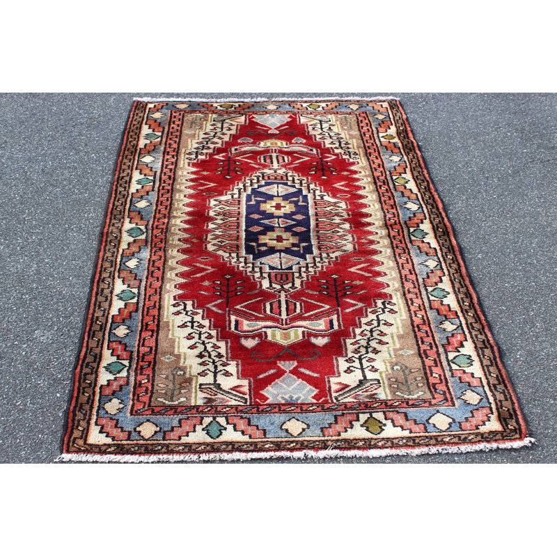 Tapis rouge 3X5 Vintage | Tapis oriental tribal tribal | Tapis bohémien Kazak | Tapis fait à la main