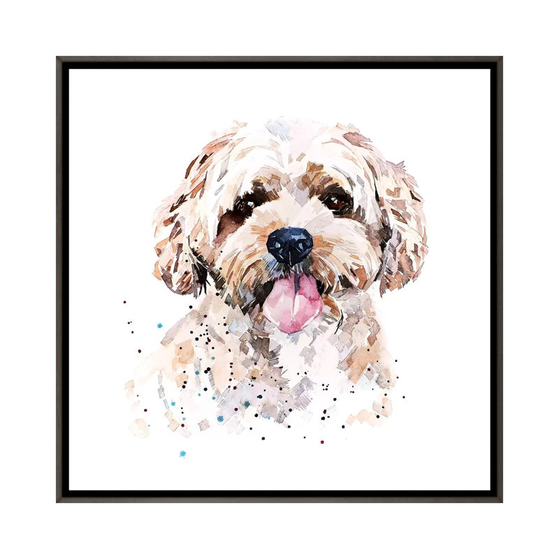 "Cockapod I" par Edwatercolours-impression, Toile encadrée de bois rustique foncé, Pas de tapis, H 26 po x l 26 po x P 1,5 po