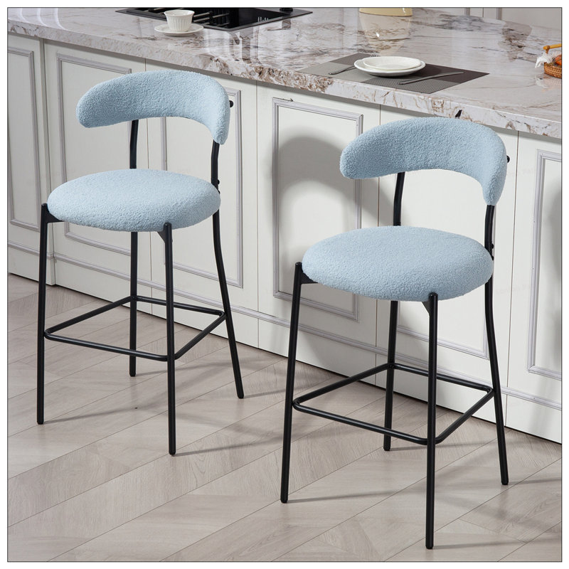 26Inch Teddy Fabric Counter Height Bar Stools, Light Blue