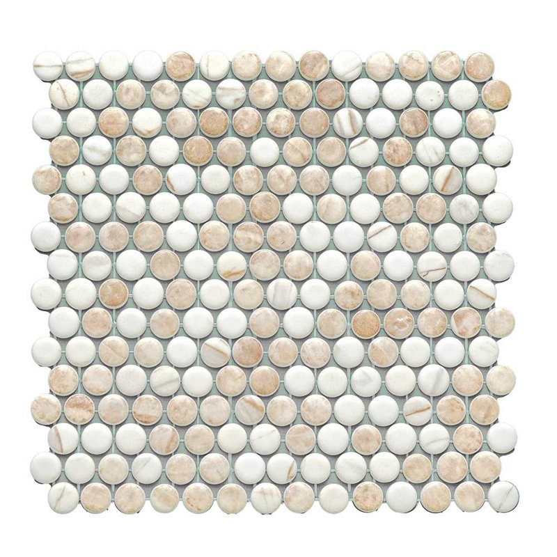 Eterna Penny 12"x12" Recycled Glass Mosaic Tile, Cream Blend