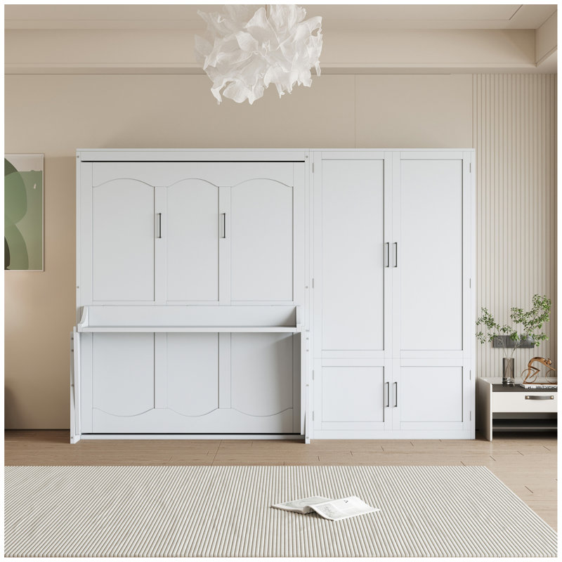 Murphy Bed With Armoire, White