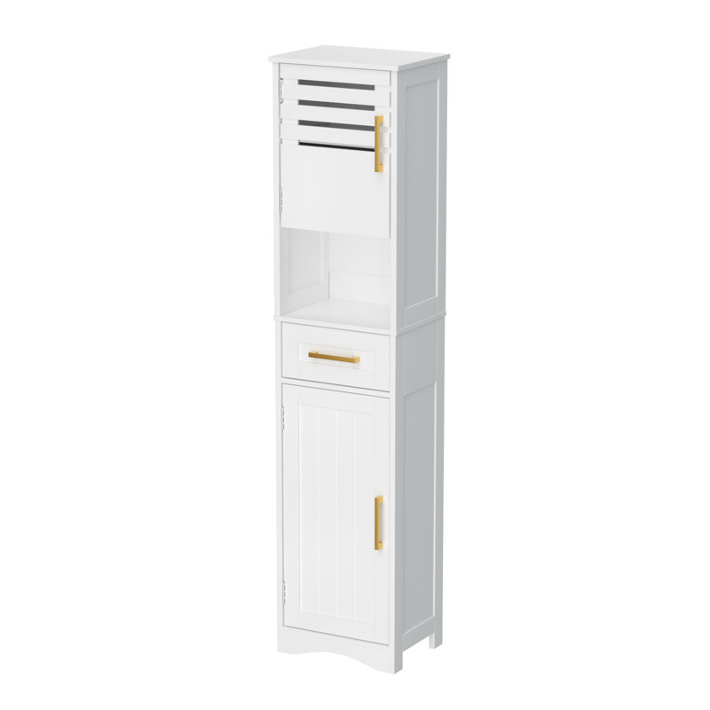 Armoire de salle de bain haute avec tiroir - 2 portes, caractéristique, fabrication blanche 1 tiroir, option de tablette réglable,