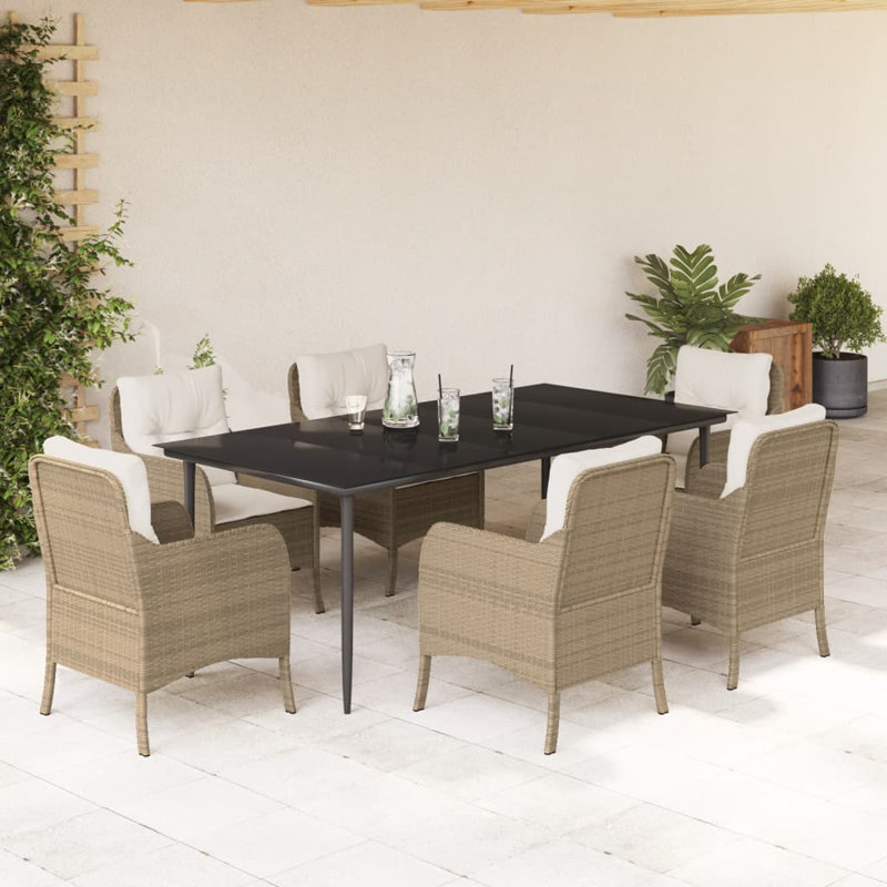 Ensemble repas 3 pièces avec coussins en rotin Red Barrel Studio®, Beige, H 29,1 po x l 63 po x P 31,5 po, 6