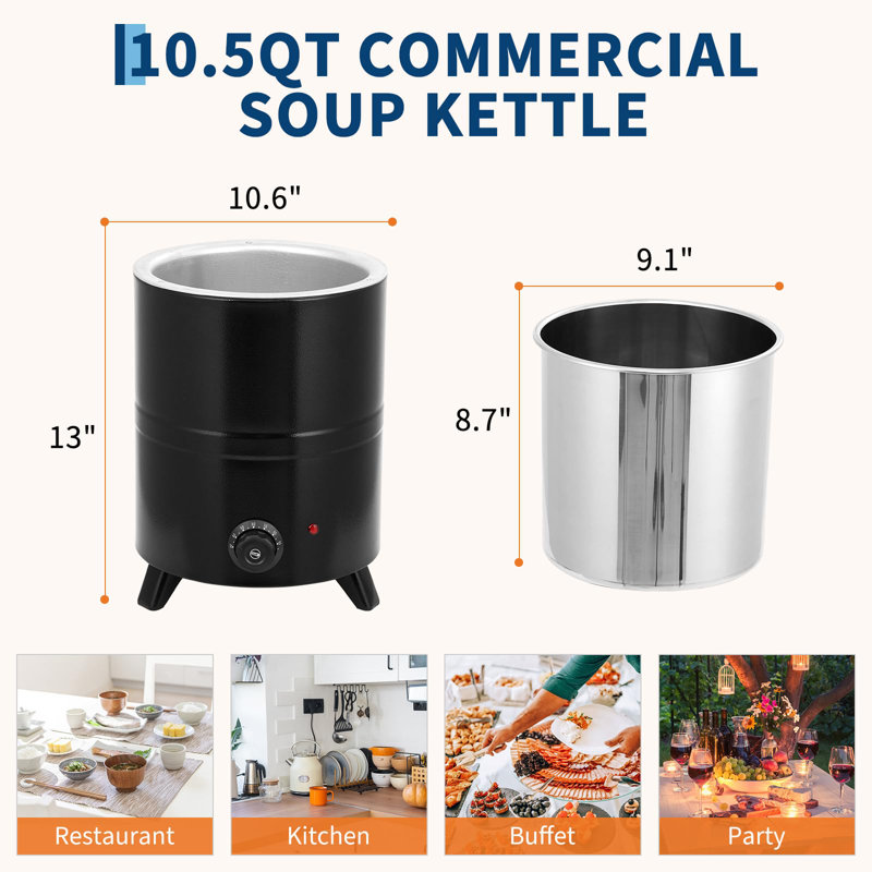 Réchaud à soupe électrique commercial - marmite amovible en acier inoxydable, couvercle à charnière intégré, poignée anti-brûlure - idéal pour le buffet, la restauration et l'utilisation au restaurant - capacité de 10 L