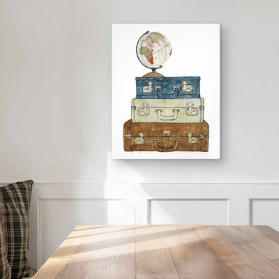 Go Around the World - Beige Travel & Maps Metal Print Decor