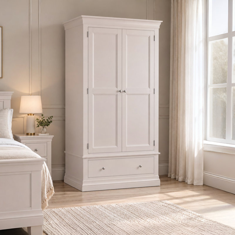 Kate 2 Door Solid Wood Wardrobe, Light Grey