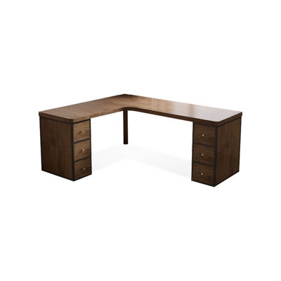 62.99"Light walnut L-Shaped Solid Wood with 6 drawers desk