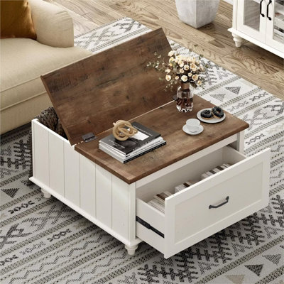 Table basse à plateau relevable avec armoire de rangement Farmhouse