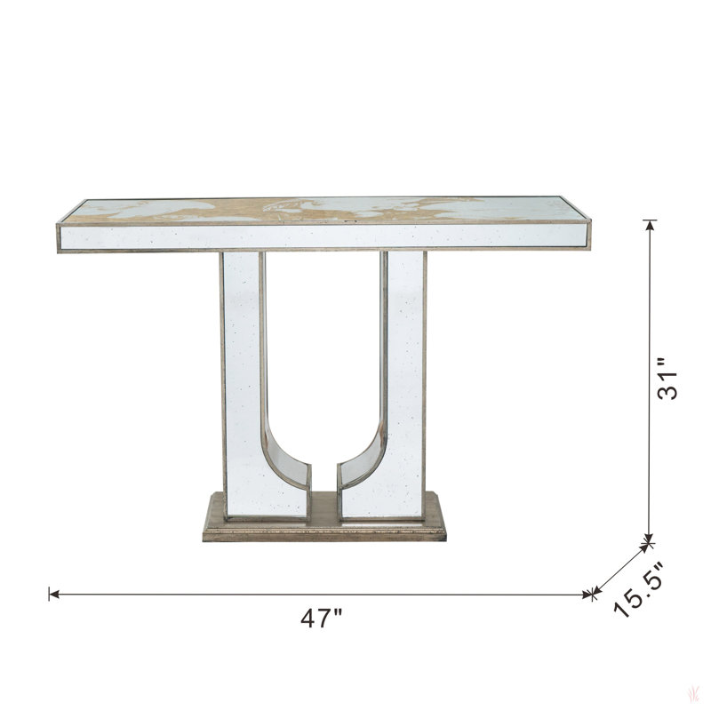 Console rectangulaire 47 po x 15,5 po x 31 po avec motif floral élégant et finition argentée miroir
