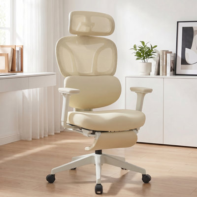 Chaise de bureau ergonomique en filet avec repose-pieds et appui-tête réglable - Chaise de bureau inclinable à haut dossier avec support lombaire pour le bureau personnel