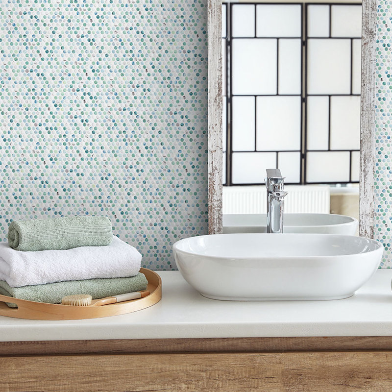 Spectrum Radiance Penny Recycled Glass Mosaic Tile, Lagoon