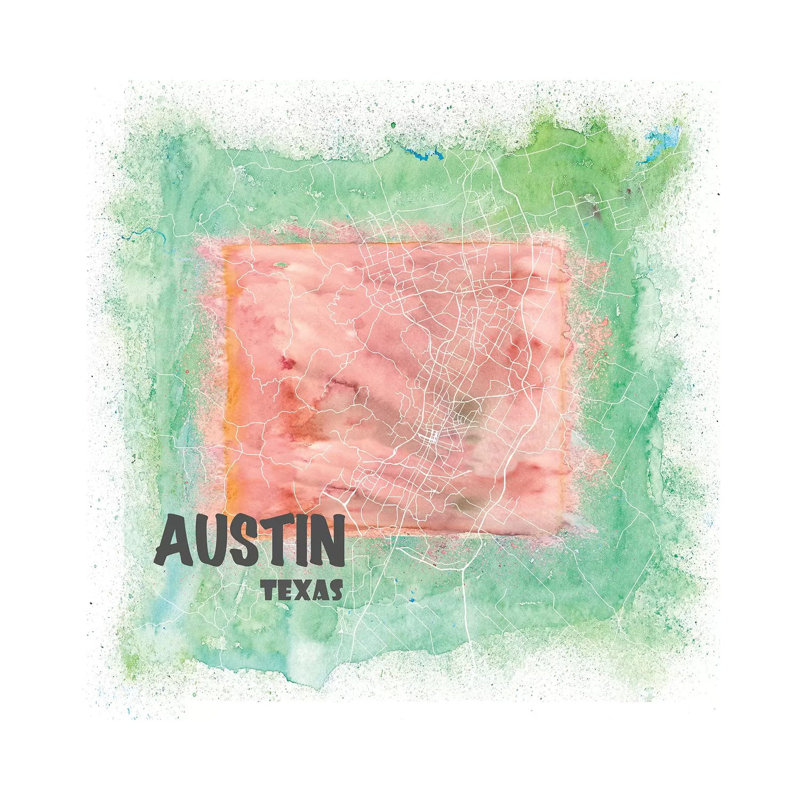 Austin Texas Usa Clean Iconic City Map 1 Piece Wrapped Canvas Painting, 66.04 cm H x 66.04 cm W x 1.91 cm D