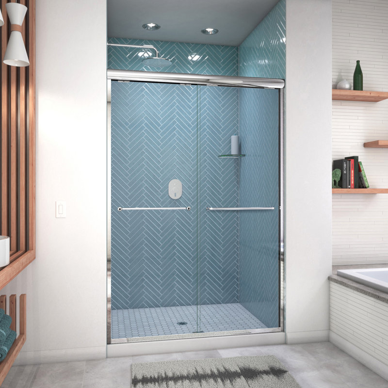 Ese - W x 74.5'' H Bypass Door Semi-Frameless Shower Door with, Polished Chrome, 0.3125"