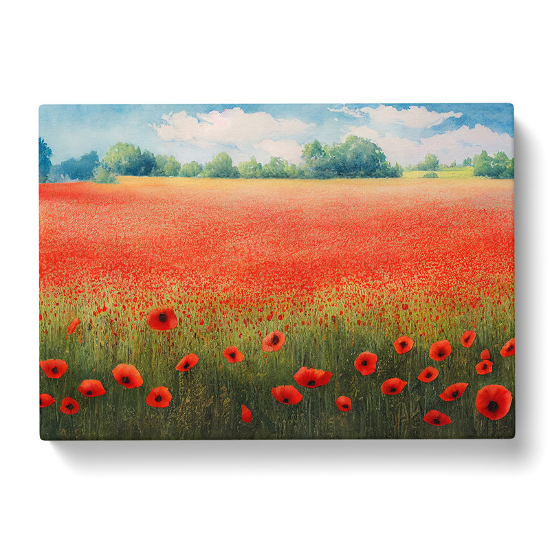 Watercolour Poppy Field Vol.4 - Wrapped Canvas Print, 35cm H x 50cm W x 3cm D