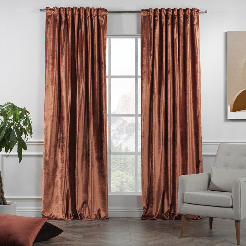 Panneau de rideau simple doublé occultant en velours brillant extra large et très long, L 100 po x L 192 po, 28 orange brûlé