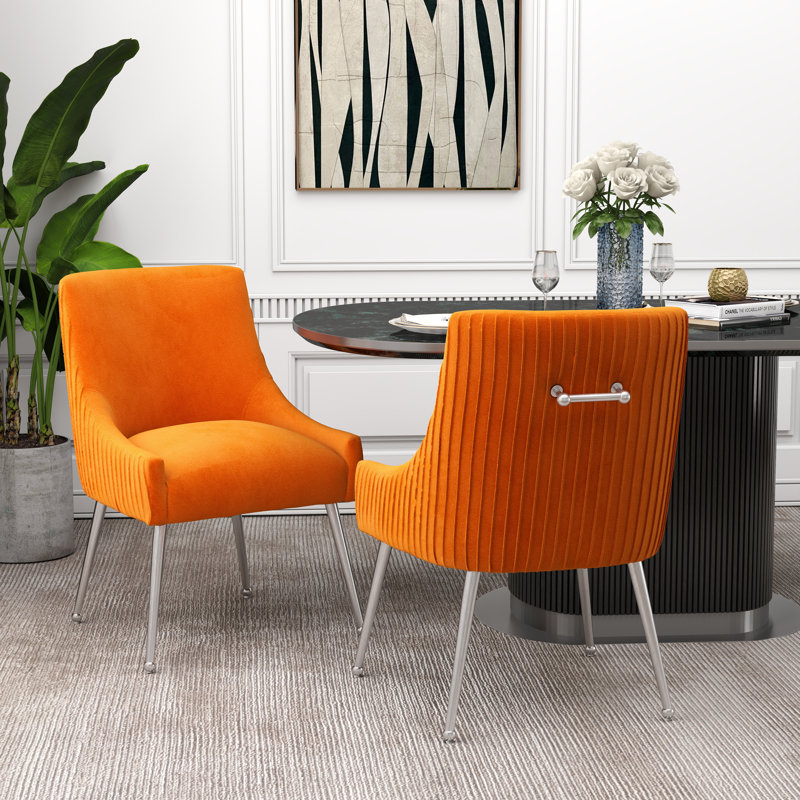 Baudel 19.7'' H Tufted Velvet Upholstered Side Chair, Orange