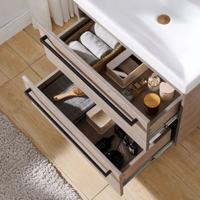 Meuble-lavabo mural simple 30 po avec comptoir en céramique, tiroirs à fermeture en douceur
