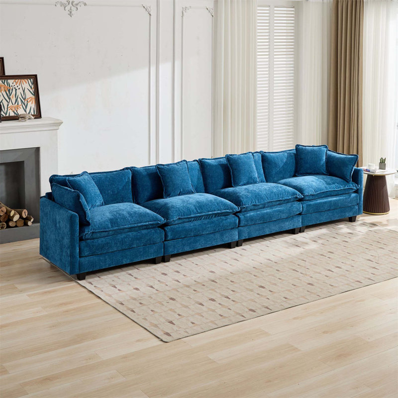 Canapé Cloud 4 places, canapé modulaire moderne pour le salon, coussin rembourré à double couche confortable, tissu chenille respirant