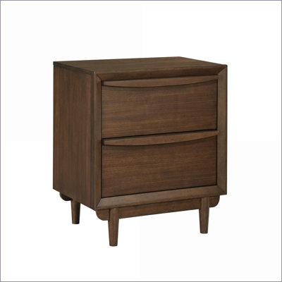 Mid-Century Modern Walnut Nightstand with 2 Drawers &amp; USB Port