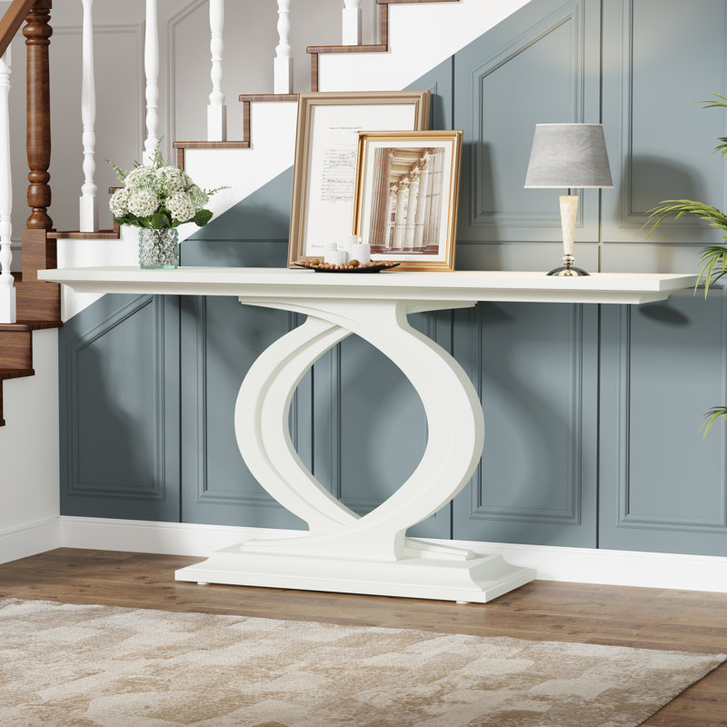 Console 59 pouces, table d'entrée moderne avec base à double arc, Blanc
