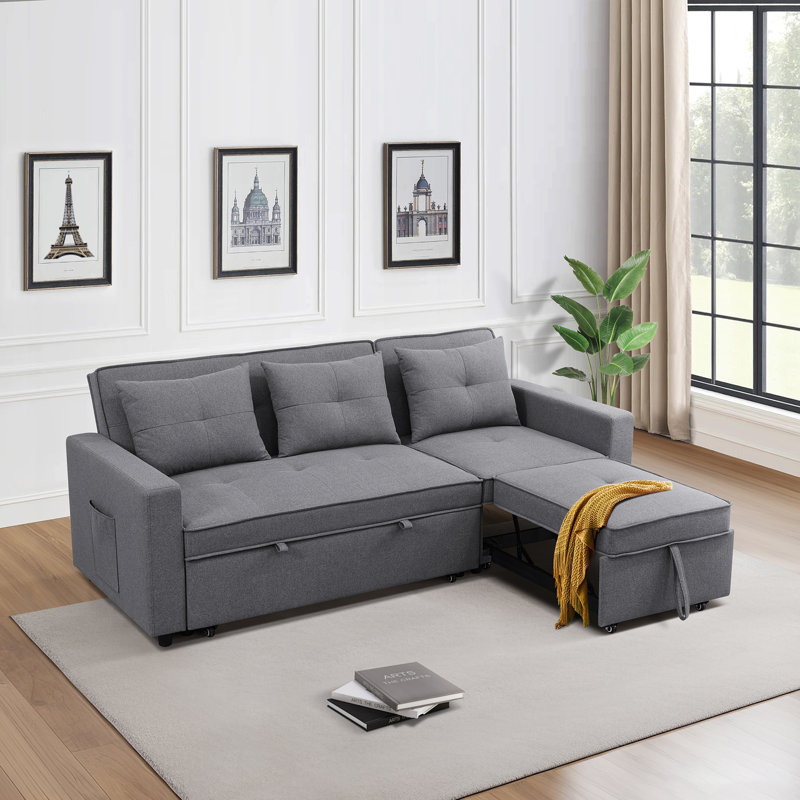 Modern Convertible Sofa With Pull-Out Bed And Adjustable Recline