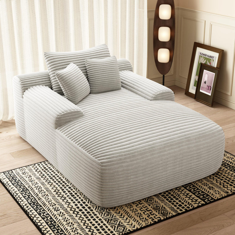Canapé en velours côtelé profond sans os avec 3 coussins, sans assemblage., Blanc