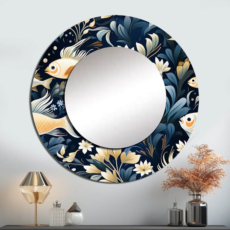 Ryshawn Coastal Underwater Elegance Coastal Pattern - Coastal Wall Mirror, Coastal, 23 po x 23 po, Rond