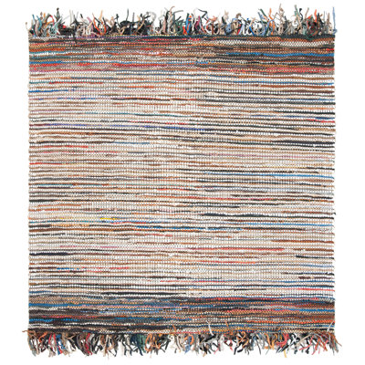 Exley Vintage Leather Hand Woven Leather Cotton/Jute Striped Rug in Brown