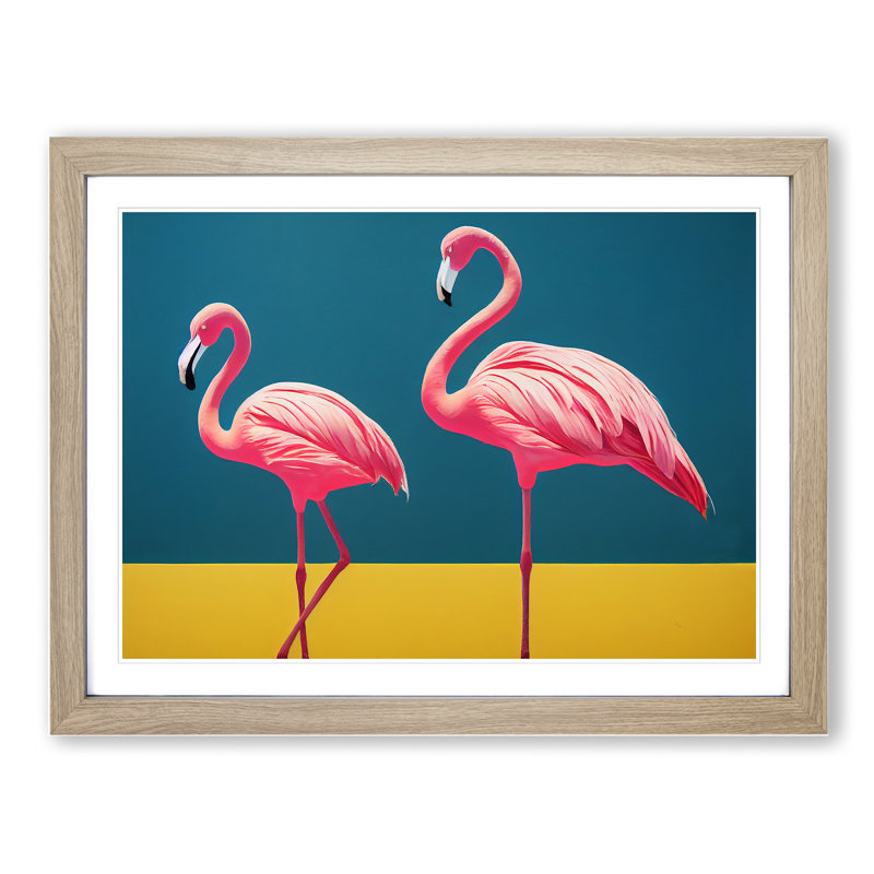 Divine Flamingos 1 Piece Single Picture Frame Wall Art, 25cm H x 34cm W x 2cm D, Oak