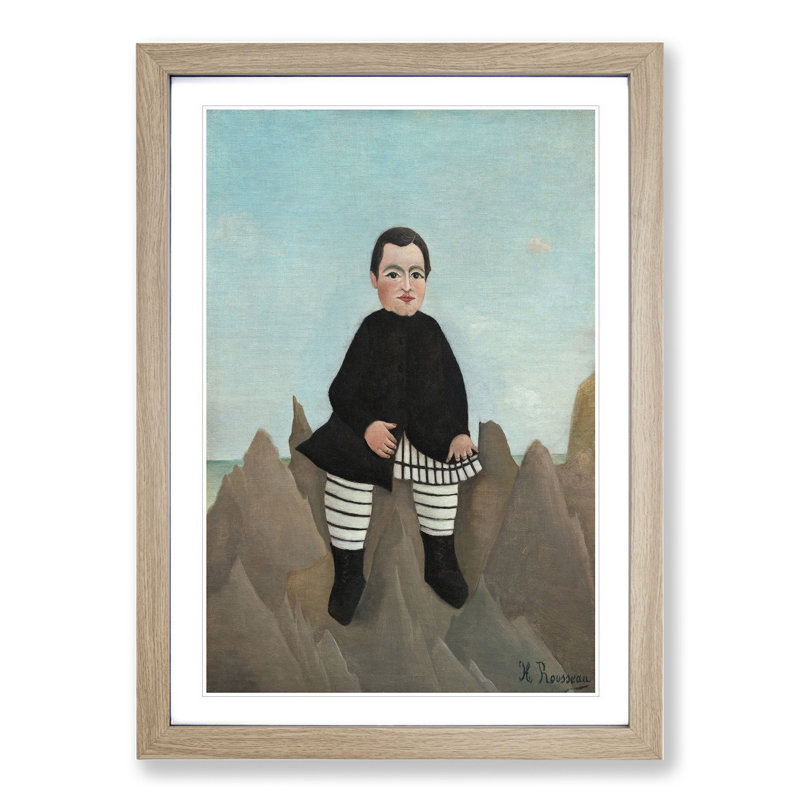Boy on the Rocks by Henri Rousseau - Picture Frame Painting, 65cm H x 48cm W x 2cm D, Oak
