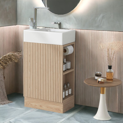 Caitlyn 18.6'' Single Bathroom Vanity with Ceramic Top Reversible Bathroom Storage Cabinet for Small Space