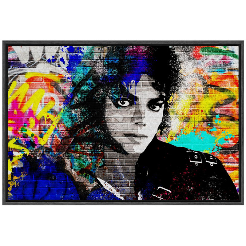 «King of Pop Singer Graffiti Street Art Portrait Celebrities & Hollywood», impression sur toile, Cadre flottant noir