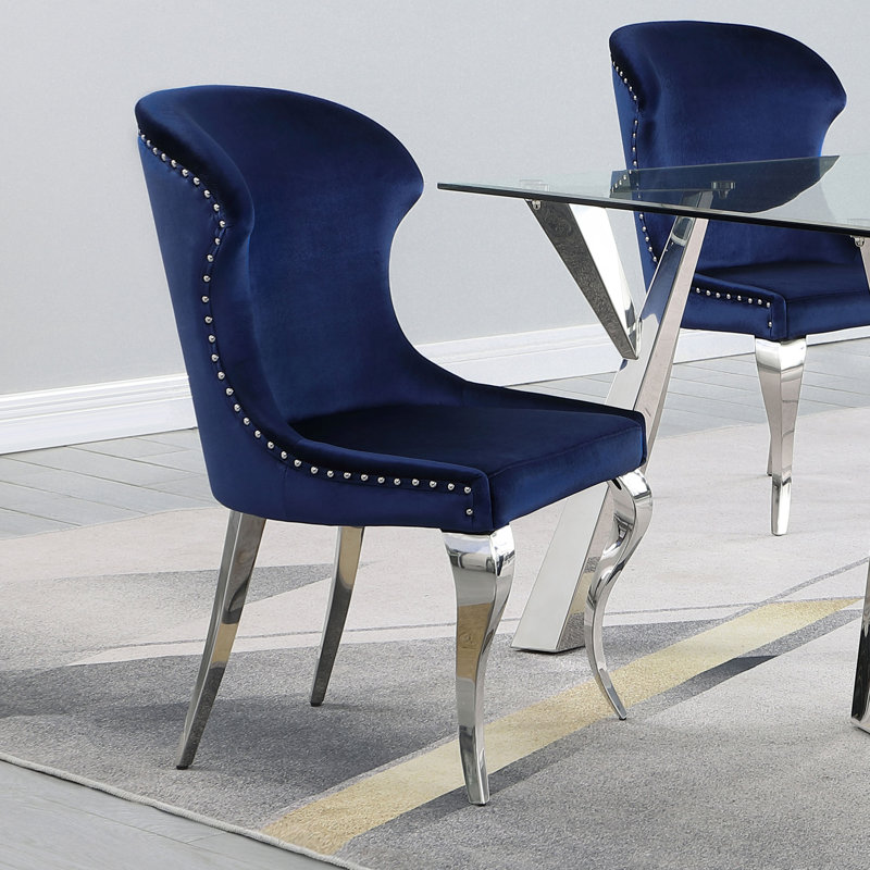Ensemble de 2 chaises d'appoint en velours Kerasoula, Bleu