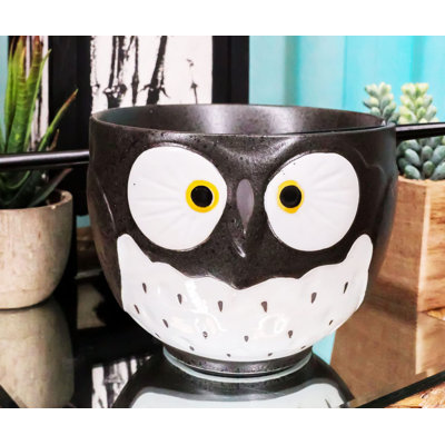 Ensemble de nouilles et de baguettes en forme de hibou noir en céramique avec hibou tacheté blanc Ebros