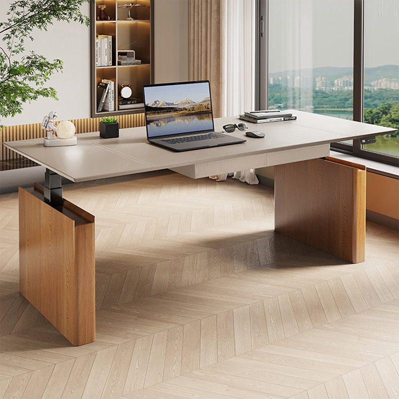 Bureau debout blanc en cuir, H 49,21 po x l 62,99 po x P 27,56 po