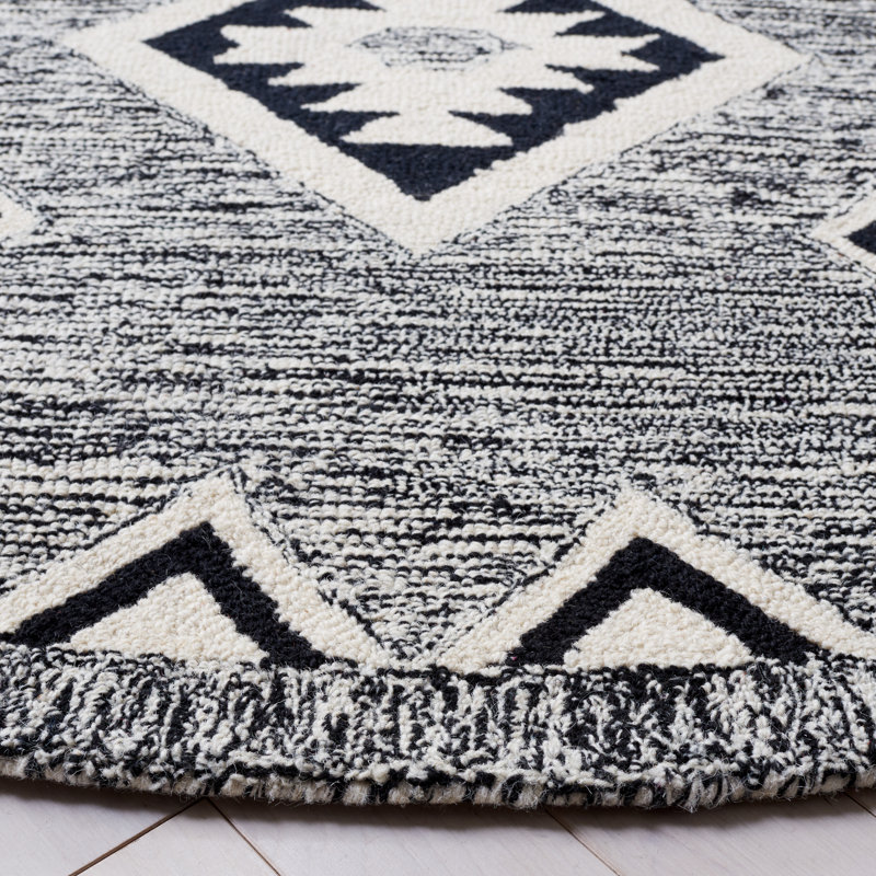 Aspen Geometric Black and Ivory Handmade Wool Square Rug